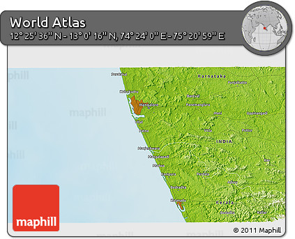 Physical 3D Map of the Area around 12° 42' 56" N, 74° 52' 30" E