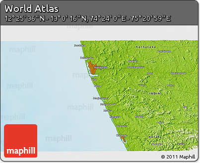 Physical 3D Map of the Area around 12° 42' 56" N, 74° 52' 30" E