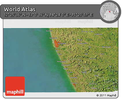 Satellite 3D Map of the Area around 12° 42' 56" N, 74° 52' 30" E