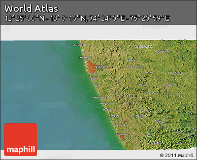 Satellite 3D Map of the Area around 12° 42' 56" N, 74° 52' 30" E