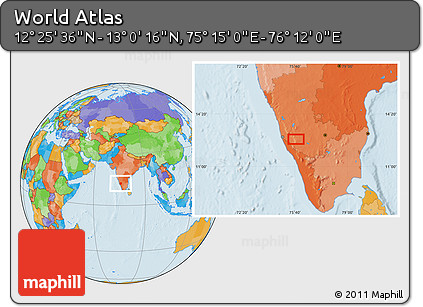 Political Location Map of the Area around 12° 42' 56" N, 75° 43' 29" E