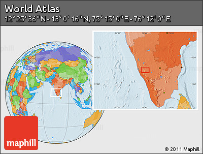 Political Location Map of the Area around 12° 42' 56" N, 75° 43' 29" E