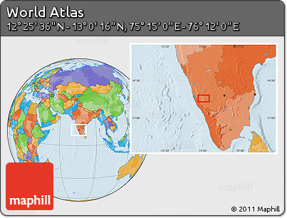 Political Location Map of the Area around 12° 42' 56" N, 75° 43' 29" E