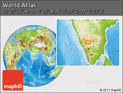 Physical Location Map of the Area around 12° 42' 56" N, 76° 34' 29" E