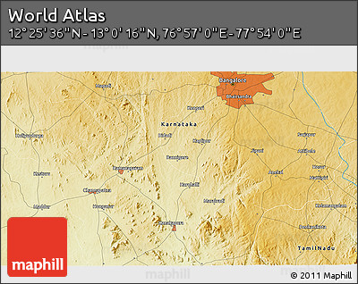 Physical 3D Map of the Area around 12° 42' 56" N, 77° 25' 30" E