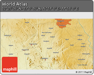 Physical 3D Map of the Area around 12° 42' 56" N, 77° 25' 30" E