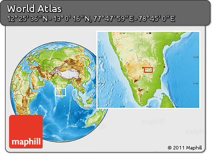 Physical Location Map of the Area around 12° 42' 56" N, 78° 16' 30" E