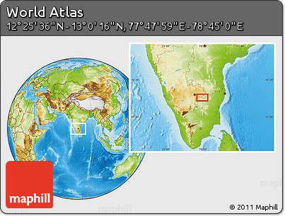 Physical Location Map of the Area around 12° 42' 56" N, 78° 16' 30" E