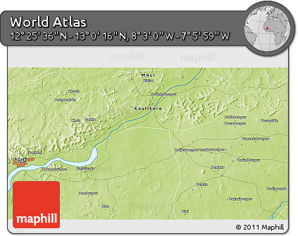 Physical 3D Map of the Area around 12° 42' 56" N, 7° 34' 30" W