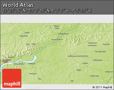 Physical 3D Map of the Area around 12° 42' 56" N, 7° 34' 30" W