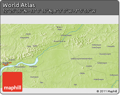 Physical 3D Map of the Area around 12° 42' 56" N, 7° 34' 30" W
