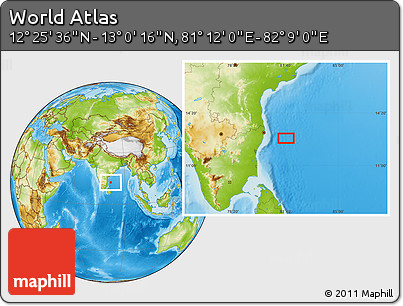 Physical Location Map of the Area around 12° 42' 56" N, 81° 40' 30" E