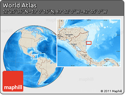 Shaded Relief Location Map of the Area around 12° 42' 56" N, 83° 13' 29" W