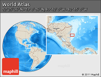 Shaded Relief Location Map of the Area around 12° 42' 56" N, 83° 13' 29" W