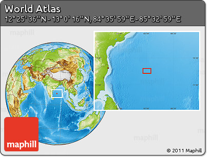 Physical Location Map of the Area around 12° 42' 56" N, 85° 4' 29" E