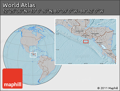 Gray Location Map of the Area around 12° 42' 56" N, 89° 10' 30" W, hill shading
