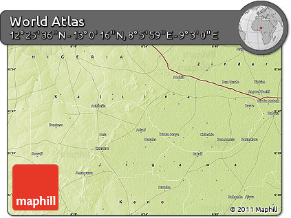 Physical Map of the Area around 12° 42' 56" N, 8° 34' 29" E