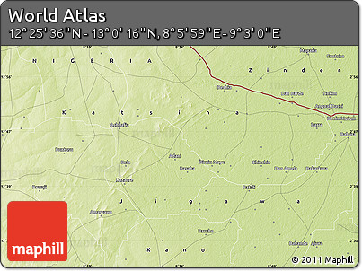 Physical Map of the Area around 12° 42' 56" N, 8° 34' 29" E