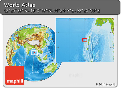 Physical Location Map of the Area around 12° 42' 56" N, 91° 52' 30" E