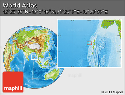 Physical Location Map of the Area around 12° 42' 56" N, 91° 52' 30" E