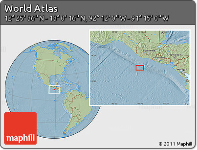 Savanna Style Location Map of the Area around 12° 42' 56" N, 91° 43' 29" W, hill shading