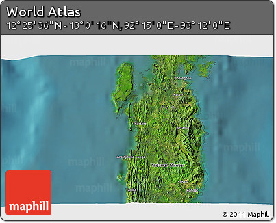 Satellite 3D Map of the Area around 12° 42' 56" N, 92° 43' 29" E