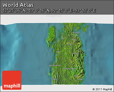Satellite 3D Map of the Area around 12° 42' 56" N, 92° 43' 29" E