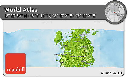 Physical Panoramic Map of the Area around 12° 42' 56" N, 92° 43' 29" E