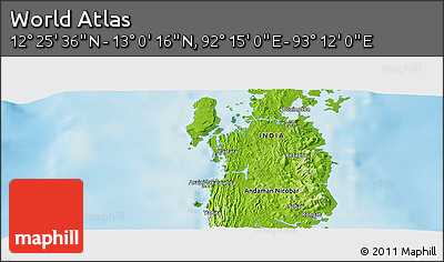 Physical Panoramic Map of the Area around 12° 42' 56" N, 92° 43' 29" E