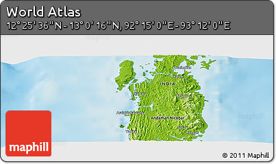 Physical Panoramic Map of the Area around 12° 42' 56" N, 92° 43' 29" E