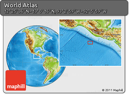Physical Location Map of the Area around 12° 42' 56" N, 92° 34' 29" W