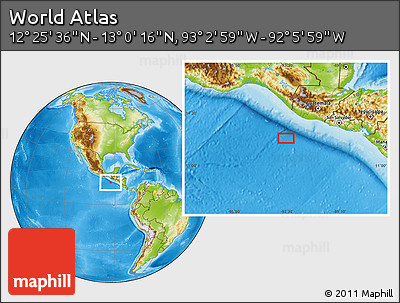 Physical Location Map of the Area around 12° 42' 56" N, 92° 34' 29" W