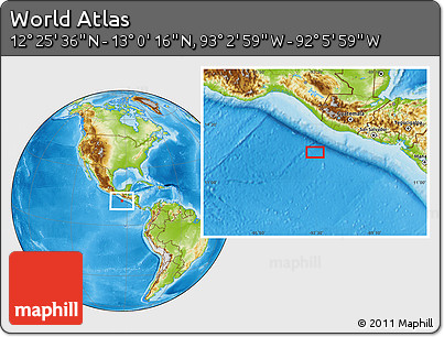Physical Location Map of the Area around 12° 42' 56" N, 92° 34' 29" W