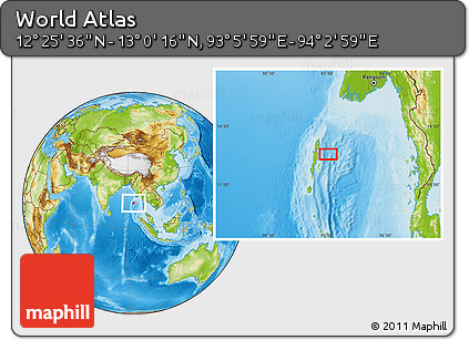Physical Location Map of the Area around 12° 42' 56" N, 93° 34' 29" E