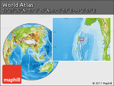 Physical Location Map of the Area around 12° 42' 56" N, 93° 34' 29" E