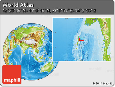 Physical Location Map of the Area around 12° 42' 56" N, 93° 34' 29" E