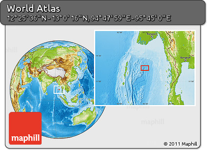 Physical Location Map of the Area around 12° 42' 56" N, 95° 16' 30" E