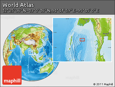 Physical Location Map of the Area around 12° 42' 56" N, 95° 16' 30" E