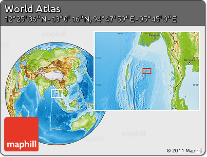 Physical Location Map of the Area around 12° 42' 56" N, 95° 16' 30" E