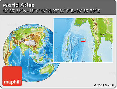 Physical Location Map of the Area around 12° 42' 56" N, 96° 7' 30" E