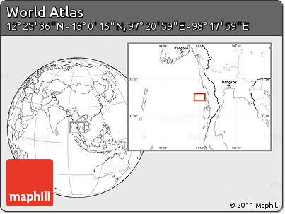 Blank Location Map of the Area around 12° 42' 56" N, 97° 49' 29" E