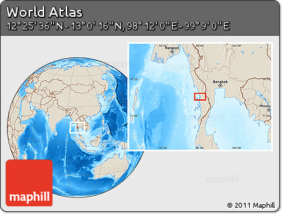 Shaded Relief Location Map of the Area around 12° 42' 56" N, 98° 40' 30" E