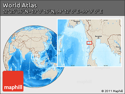 Shaded Relief Location Map of the Area around 12° 42' 56" N, 98° 40' 30" E