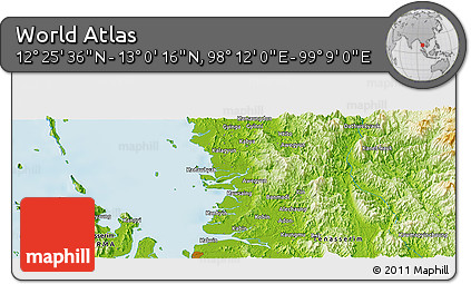 Physical Panoramic Map of the Area around 12° 42' 56" N, 98° 40' 30" E