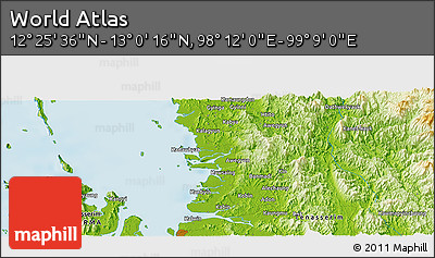 Physical Panoramic Map of the Area around 12° 42' 56" N, 98° 40' 30" E