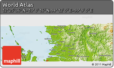 Physical Panoramic Map of the Area around 12° 42' 56" N, 98° 40' 30" E