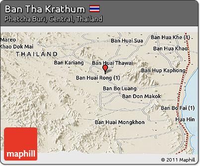 Shaded Relief Panoramic Map of Ban Tha Krathum