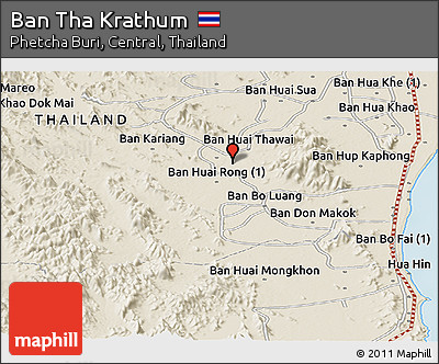 Shaded Relief Panoramic Map of Ban Tha Krathum