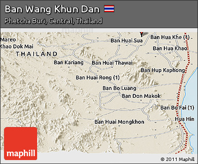 Shaded Relief Panoramic Map of Ban Wang Khun Dan