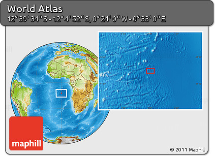 Physical Location Map of the Area around 12° 22' 13" S, 0° 4' 30" E